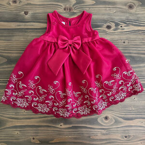 Girls Katie M Red Formal Dress White Embroidery Bow 12 Months Holiday Occasion